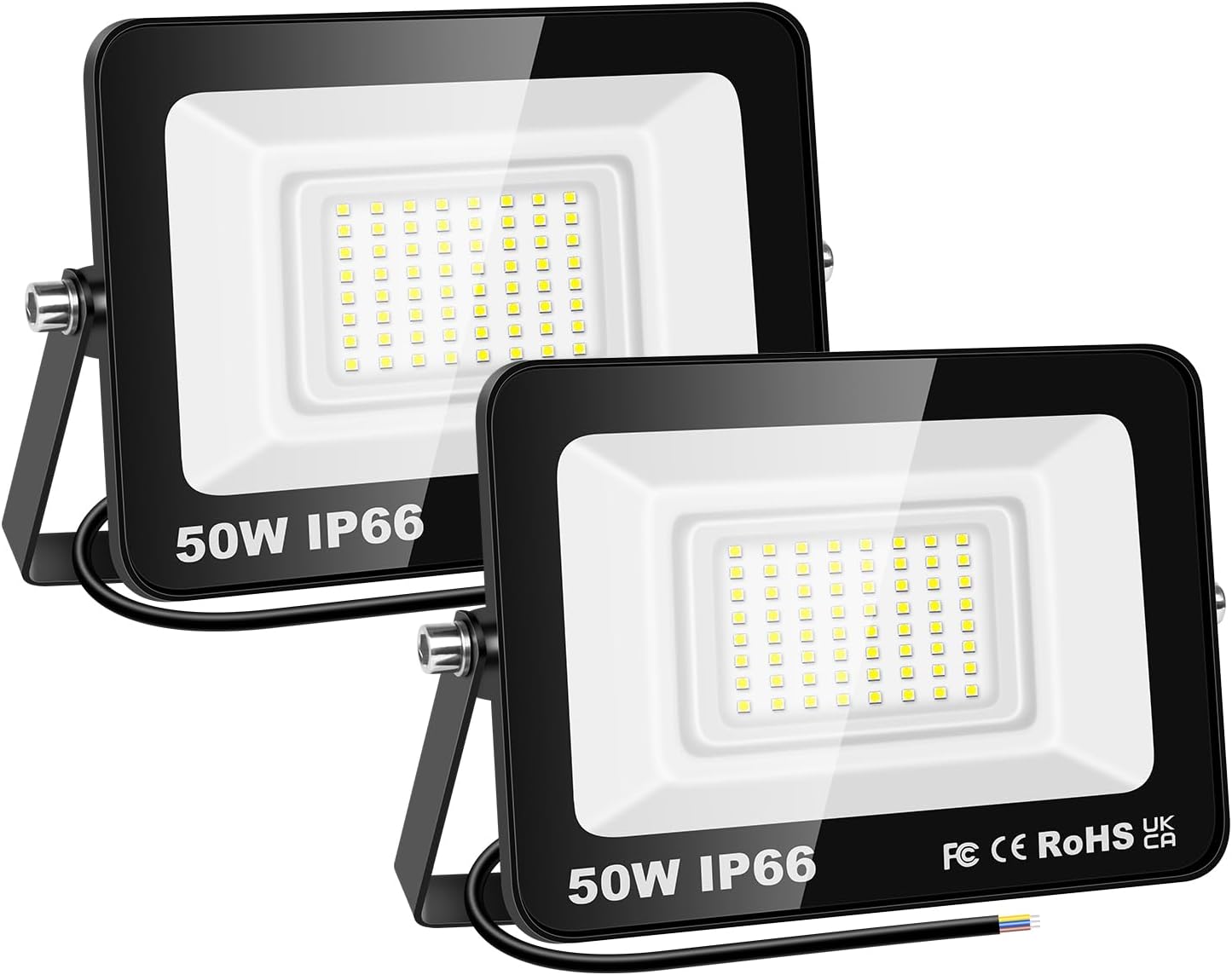 PICAA LED Spotlight 50 W, 5000 LM Outdoor LED Spotlight, IP65 Waterproof Floodlight, 6000 K Cool White Outdoor Spotlight, Outdoor Spotlight for Backyard, Driveway, Doors, Garage, Hallway, Garden (Pack