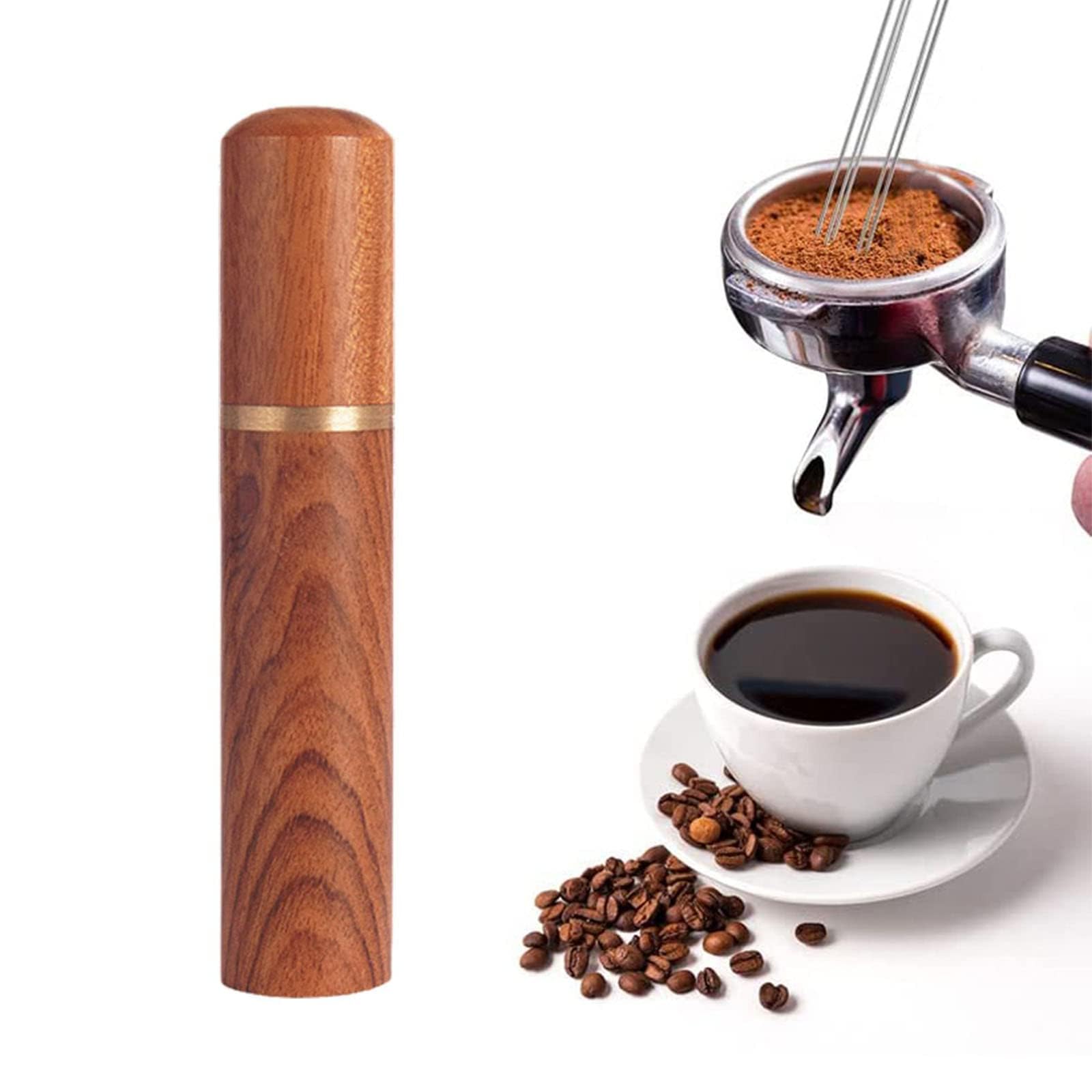 Agitador de café 5 agujas Dispensador de café en polvo portátil Aguja Distribuidor de manipulación de café Herramienta agitadora manual con mango de madera natural y soporte for herramienta de distrib