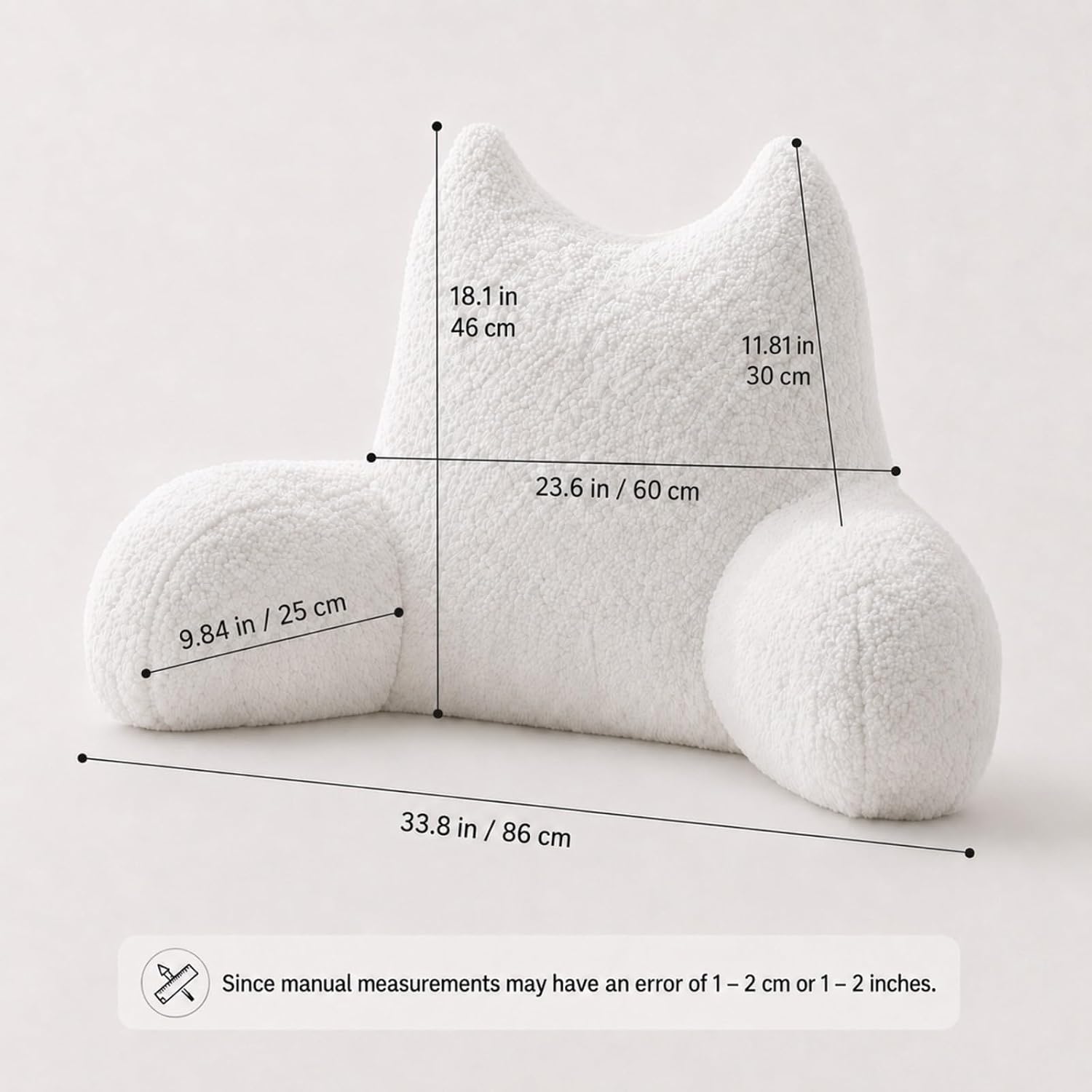Teddy Fleece Reading Pillow, Ergonomic Bed Backrest with Armrests