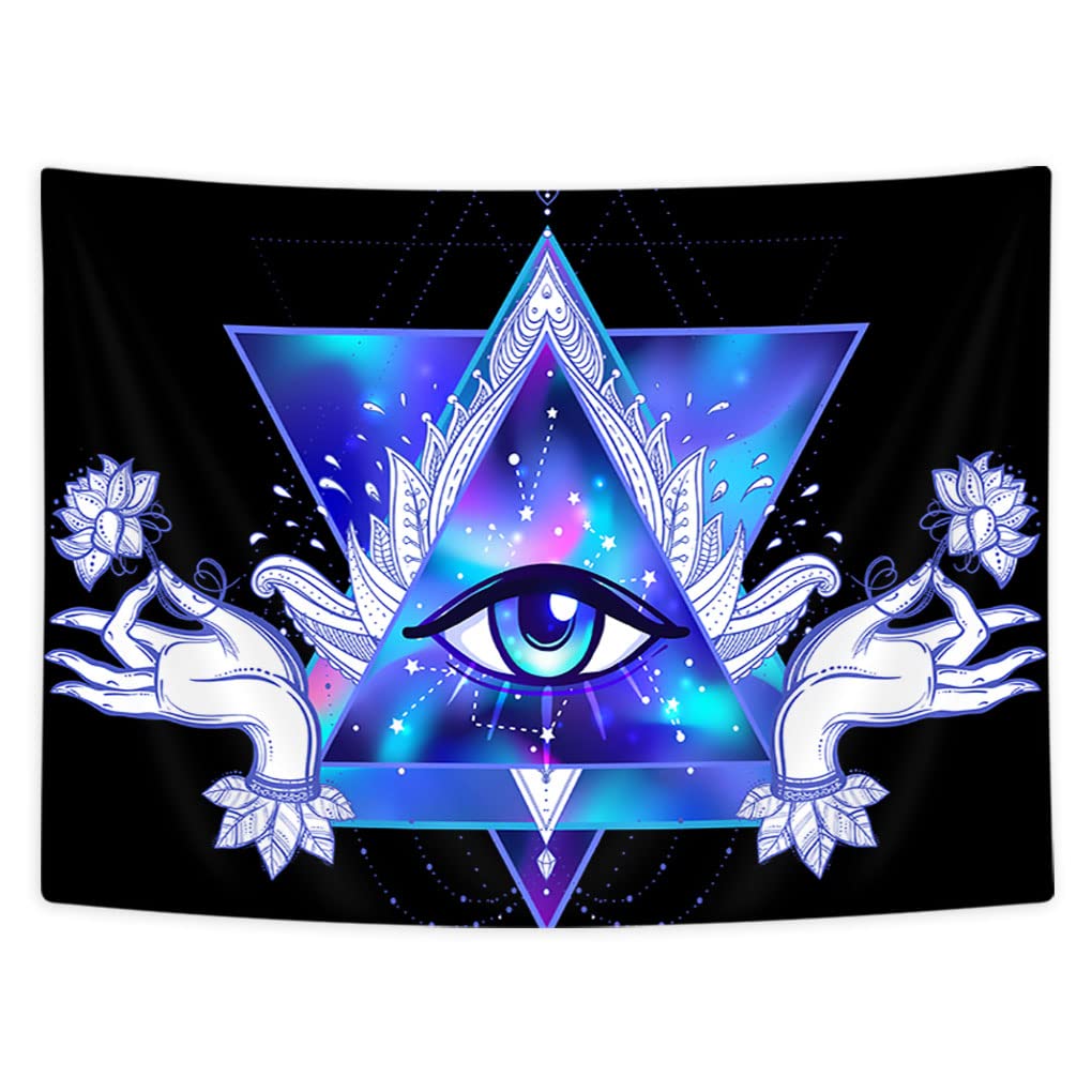 Evil Eye Tapestry, Psychedelic Purple Third 3rd Eye UV Tapestry Wall Hanging for Men Bedroom Cool Black Light Spiritual Psychic Hamsa Hand Tapestries UV Reactive Poster College Dorm Home Decor 60x40"