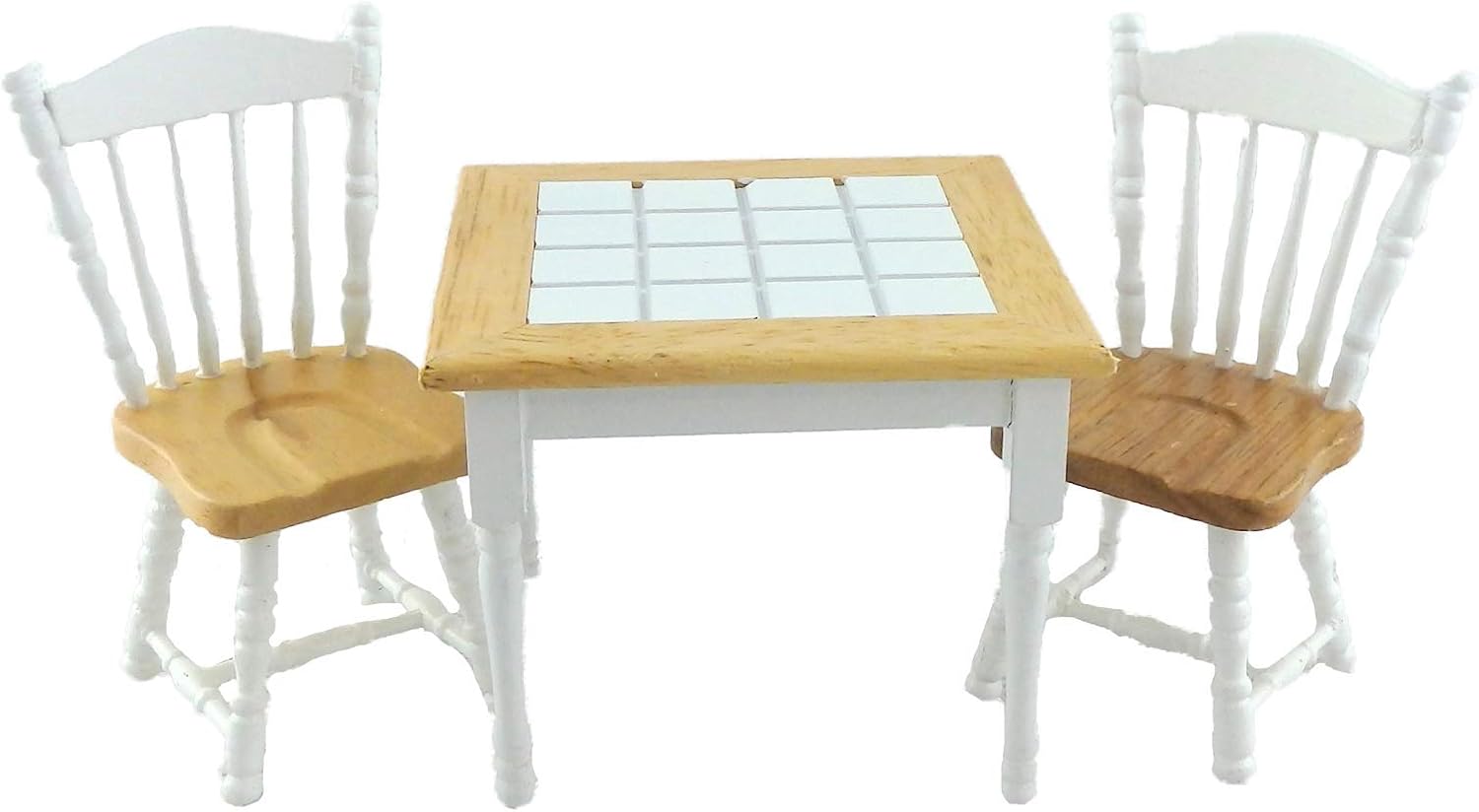 Melody Jane Dollhouse White Light Oak Dining Table & 2 Chairs Miniature Furniture Set