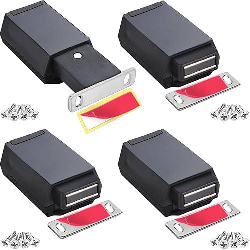 Miniatura 9 de CBRIVE - Paquete de 4 herrajes magnéticos resistentes para gabinete, pestillo y bloqueo para puertas ocultas táctiles e imán de liberación de empuje