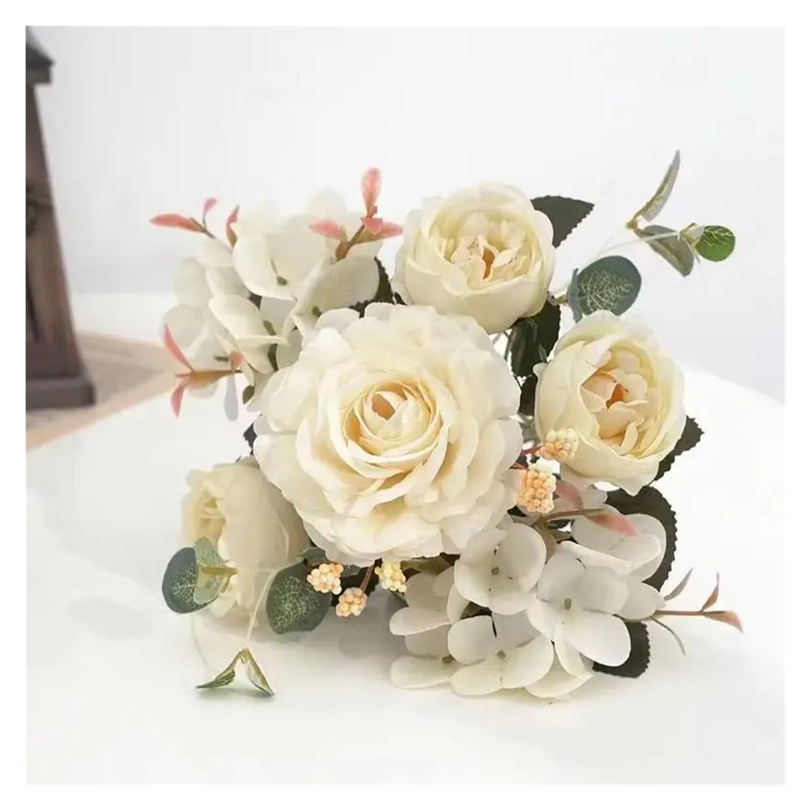 WHMWT 1/4pcs Artificial Flowers Silk Rose Bouquet Hydrangea Peony Bridal Holding Fake Plants Home Room Wedding Decoration Diy Gift Box(Color 1,1pc)