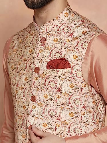 Image of Kisah Men's Cotton Blend Textured Nehru Jacket Regular Fit | Designer Ethnic Layering | Wedding & Occasion Wear