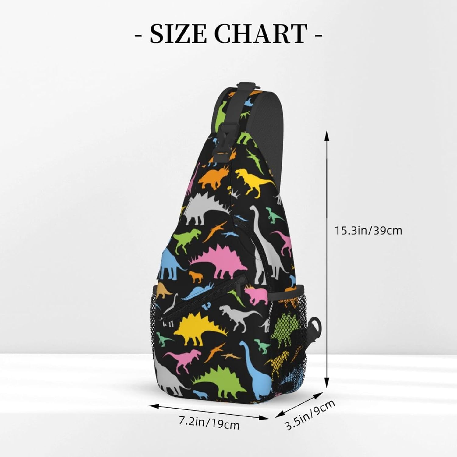 Cute Cartoon Dinosaur Sling Bag for Women Men Seamless Colorful Dinosaurs Pattern on Black Background Crossbody Chest Shoulder Bag Cartoon Dinosaur Backpack Casual Gym Travel Hiking Daypack - Image 3