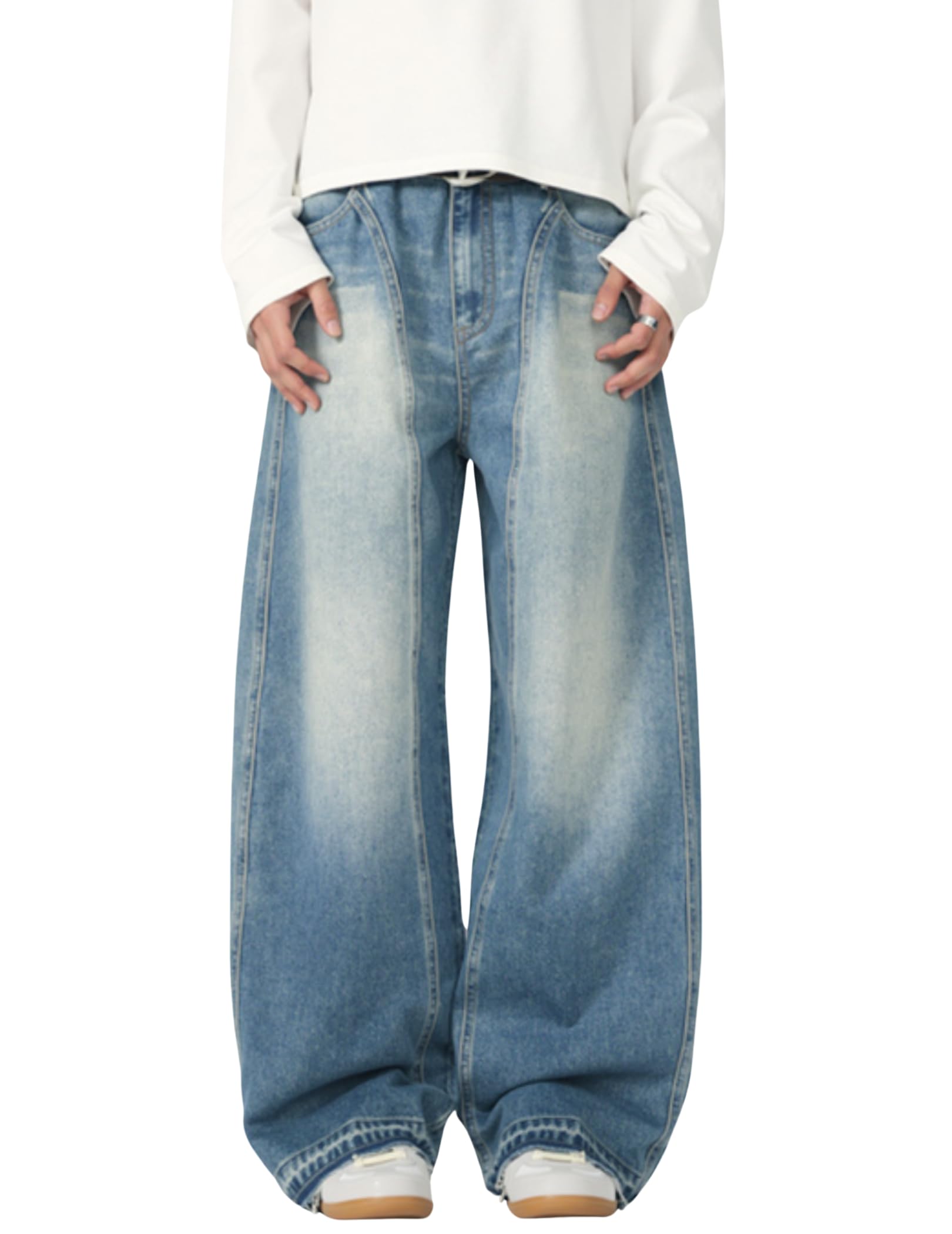 Baggy Barrel Jeans Vintage Washed Wide Leg Denim Pants Casual Loose Streetwear Hip Hop Jean Trouser