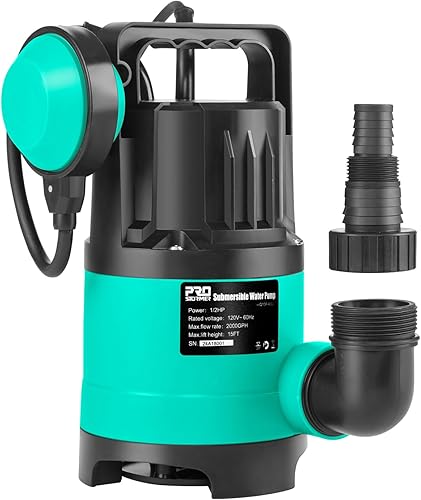 Bomba de sumidero de 2000 GPH, bomba de agua sumergible Prostormer de 12 HP con interruptor de flotador automático, bomba de utilidad portátil para