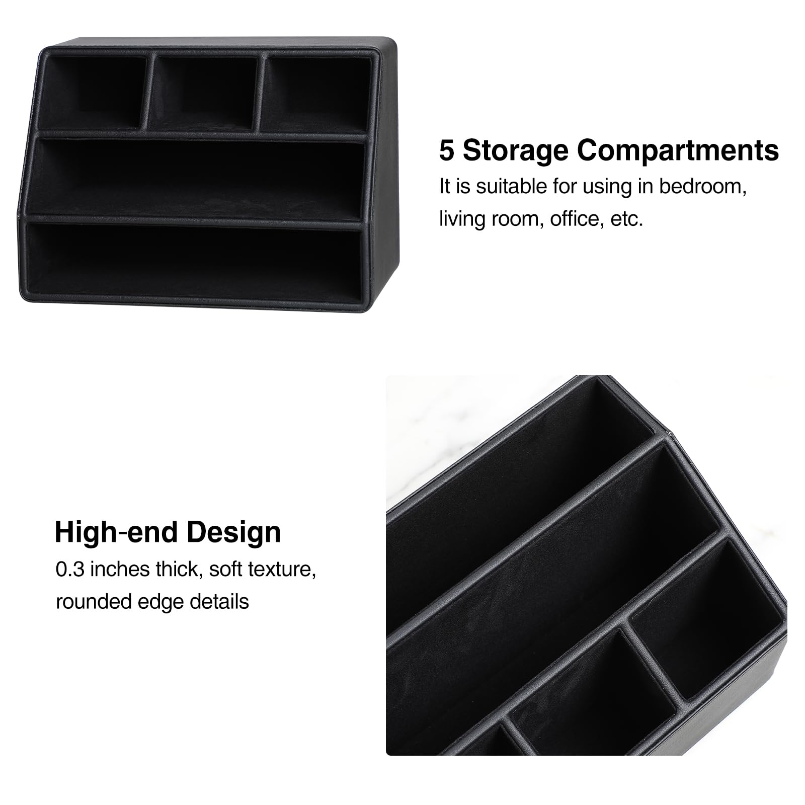 Schreibtisch-Organizer mit Untersetzer, Schreibtisch-Organizer aus PU-Leder mit Fernbedienung und Aufbewahrung für Lehrer, Schreibtischdekoration, Bürobedarf, Zuhause (Schwarz) | Luxuriöser Nachttisch-Organizer für Zuhause, Büro-Schreibtischzubehör, Nacht