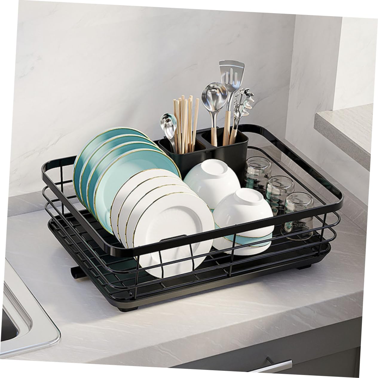 Amosfun Escurridor Negro Platos de Acero Carbono al Cocina