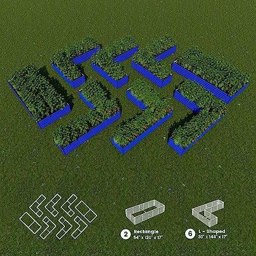 Olle 17" Tall 4 In 1 U Shape Rectangle Shapes L Shape Galvanized Raised Garden Beds Kit Outdoor For Gardening Metal Raised Planter Box For Vegetables Flowers, Midnight Gray #TOP6