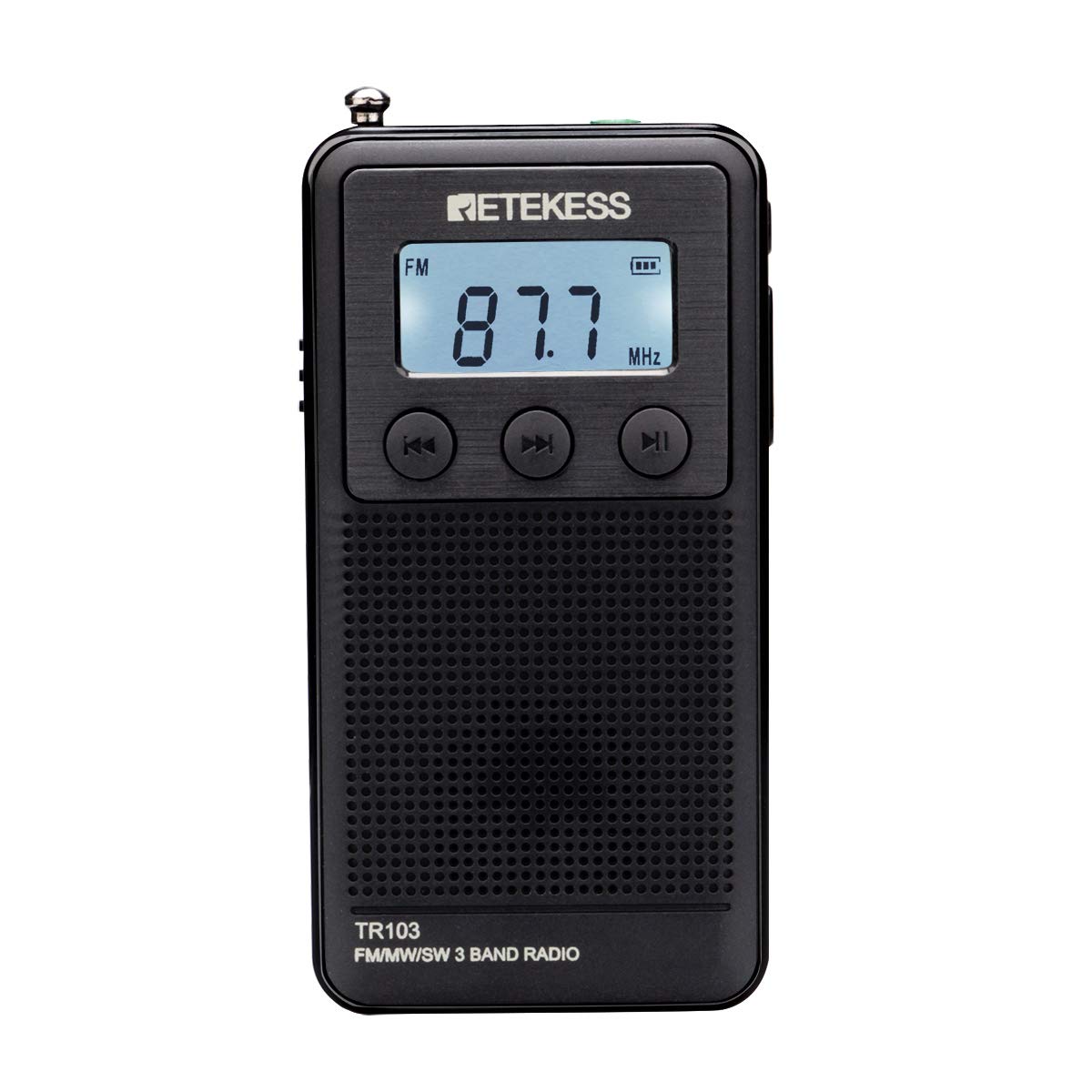 Retekess TR103 mini radio kieszonkowe, przenośne radio FM MW SW, odtwarzacz MP3 DSP odbiornik cyfrowy z akumulatorem (czarny)
