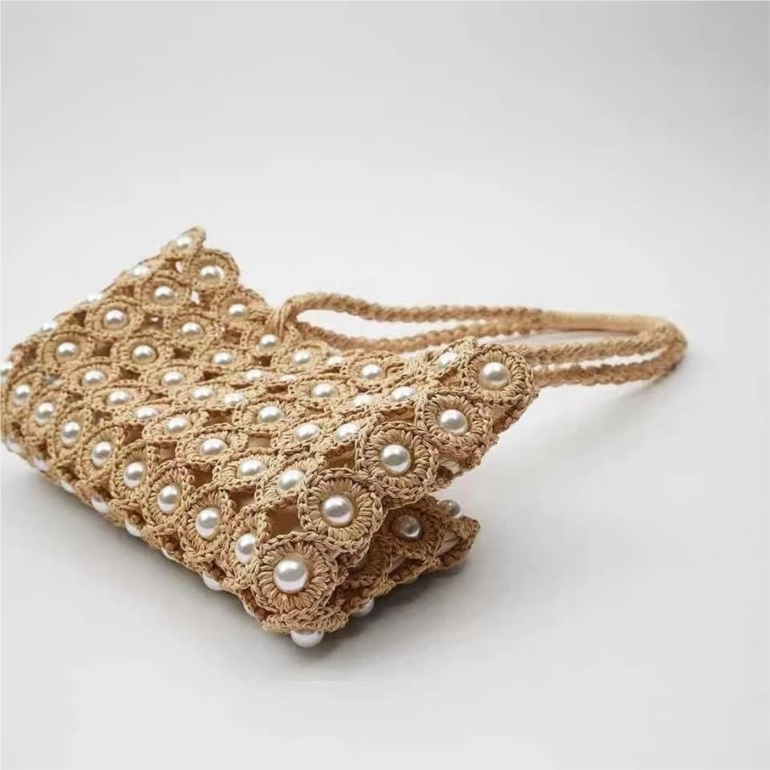 Bolso Mujer Bolsos De Paja Verano Hombro Tejidos con Perlas para Mujer Paja Mano