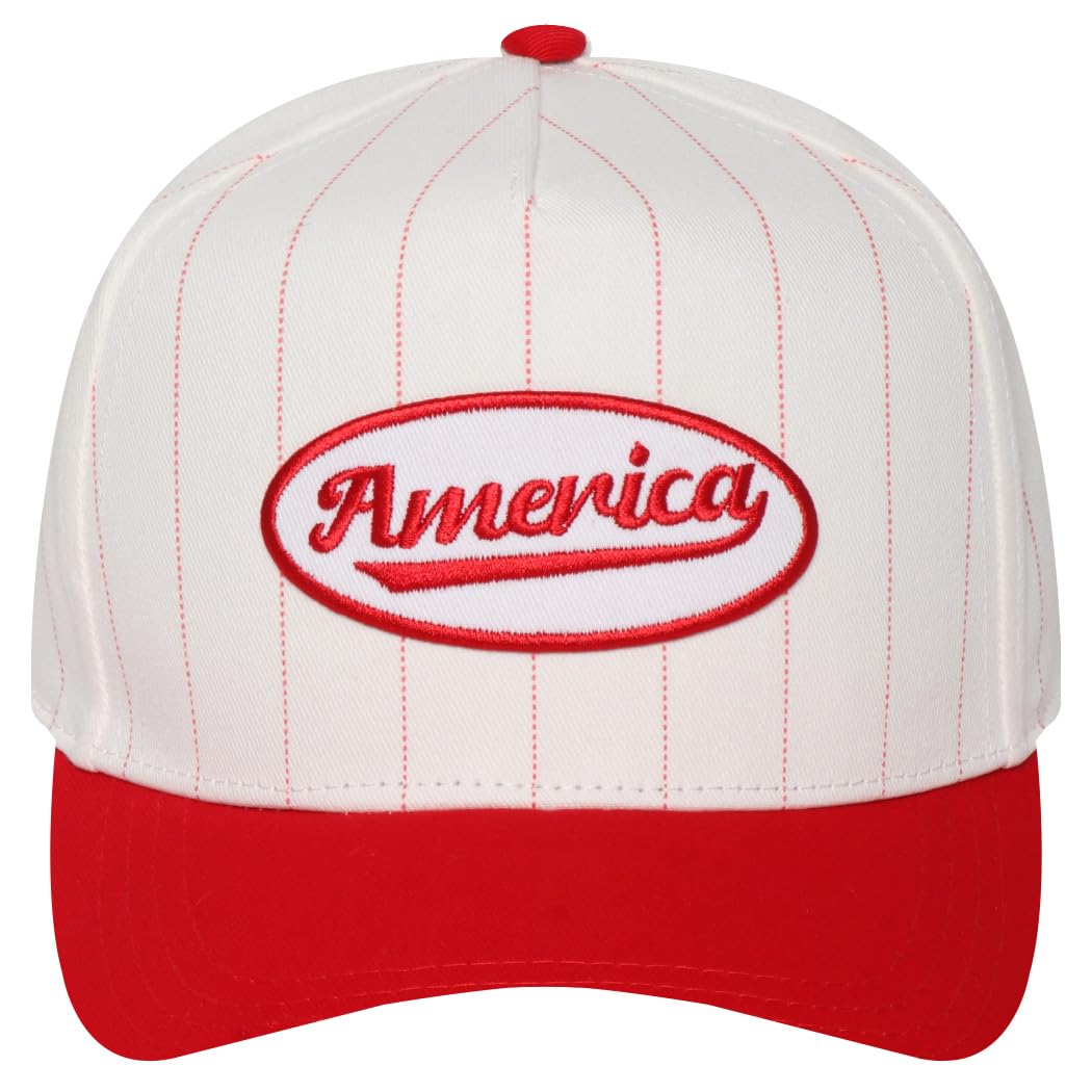 MIRMARU Patriotic America USA Embroidered 5 Panel Cotton Two Tone Trucker Hat for Men and Women. (US, Alpha, One Size, Pinstripe-America-Red)
