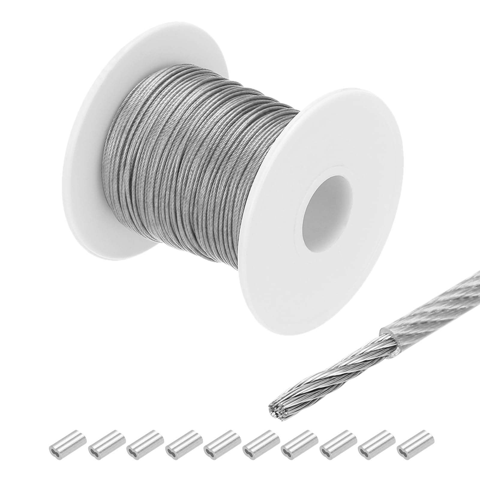 QUARKZMAN 100 ft (30 M) 304 3/64" (1 mm) powlekany winylem z 10 szt. aluminiowych rękawów do wieszania, suszarki, przezroczystej podnoszenia