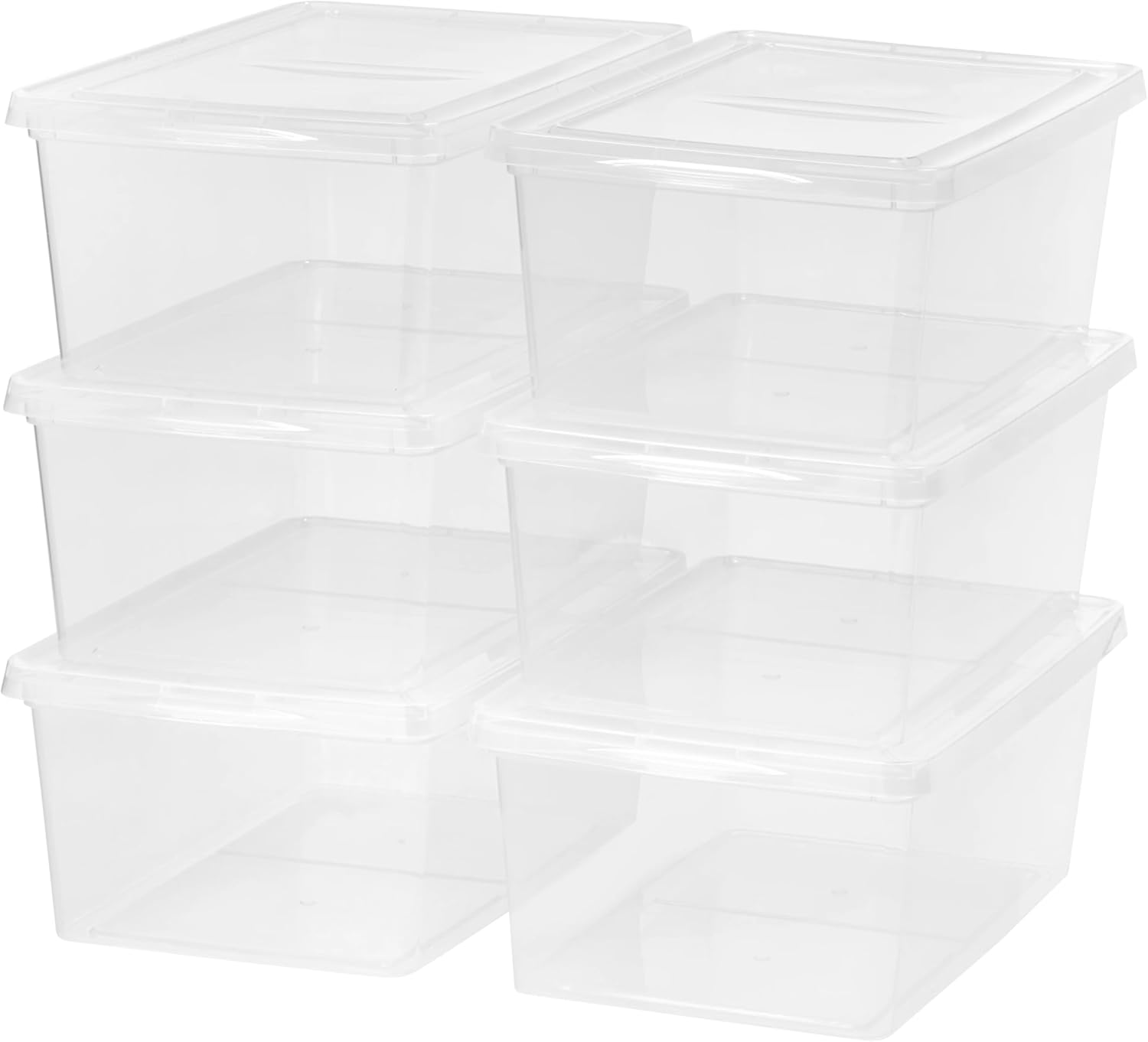 Clear Stackable Storage Bins with Lids, 17 Qt (4.25 Gal) Plastic Closet Organizer Boxes, Set of 6 for Home, Wardrobe, Shelf, Office - Durable & Space-Saving