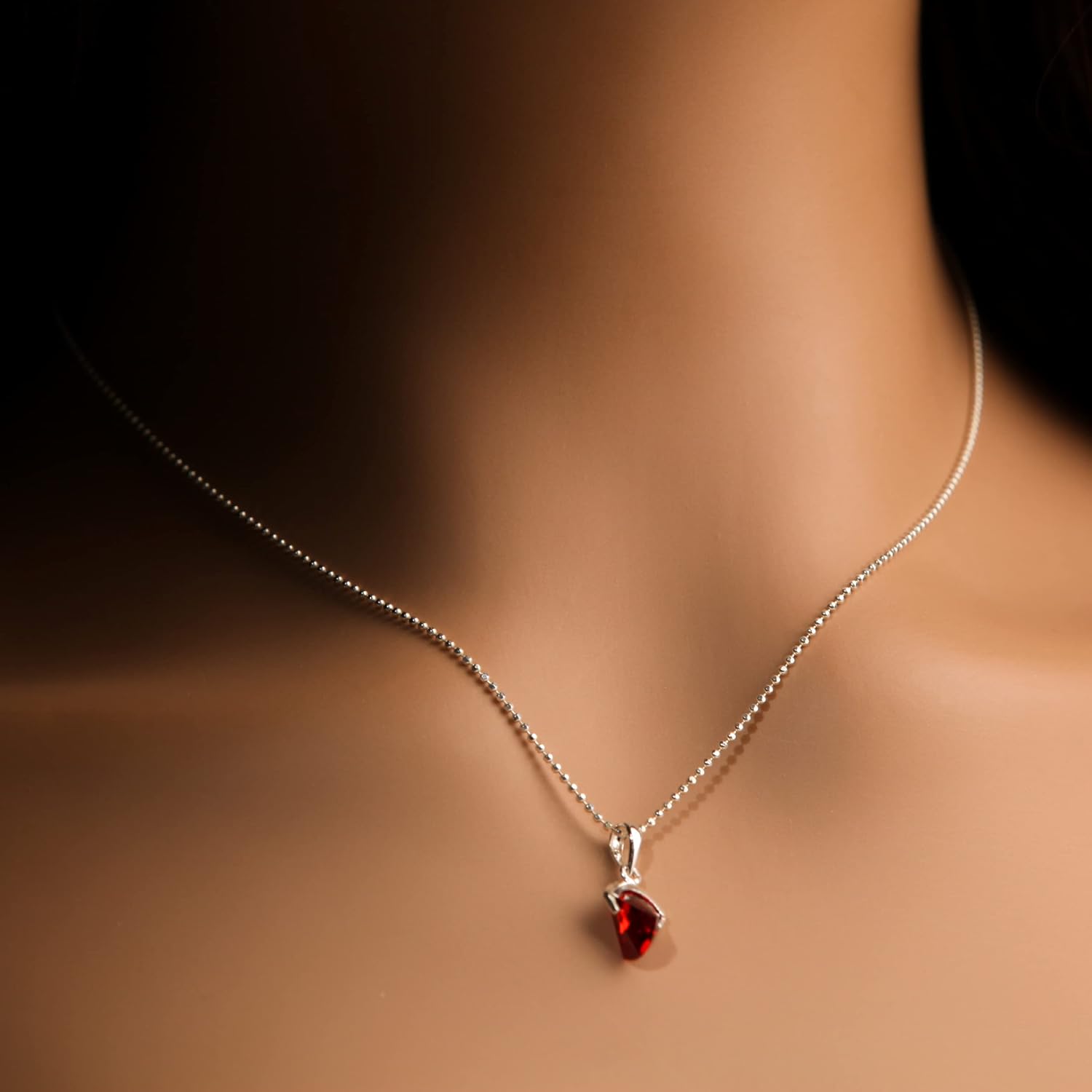 Sterling Silver Garnet Charm 16" Necklace, January Birthstone, Beautiful gift for Woman