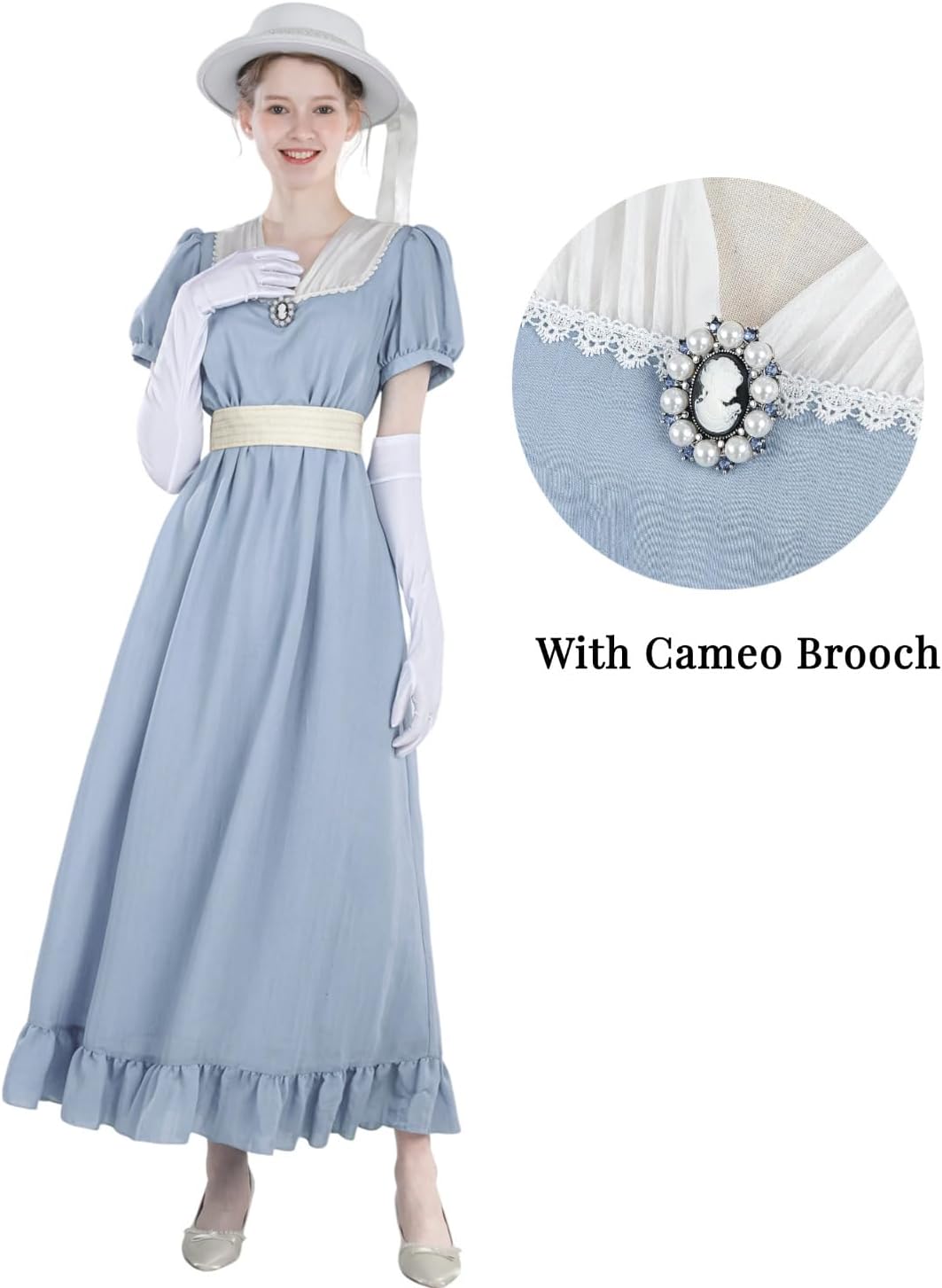 Nuoqi Regency Dress Women 1800s Victorian Costume Regency Era Tea Party Gown with Cameo - Image 2