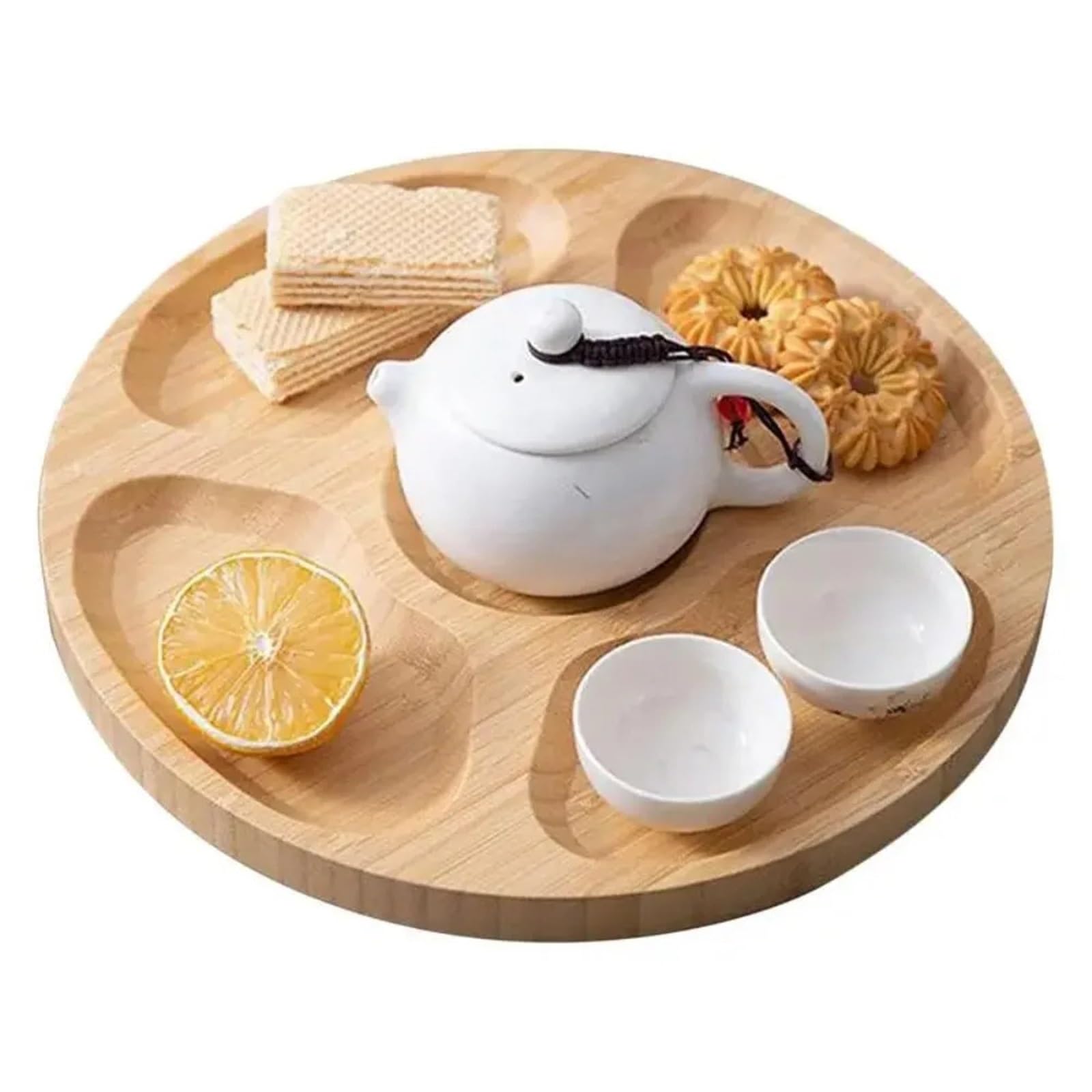 Party Dishes runder Snackteller mit 5 Fächern für Partys | Geteilte Serviertabletts, Vorspeisentablett, Obstteller, Hotel(30mm)