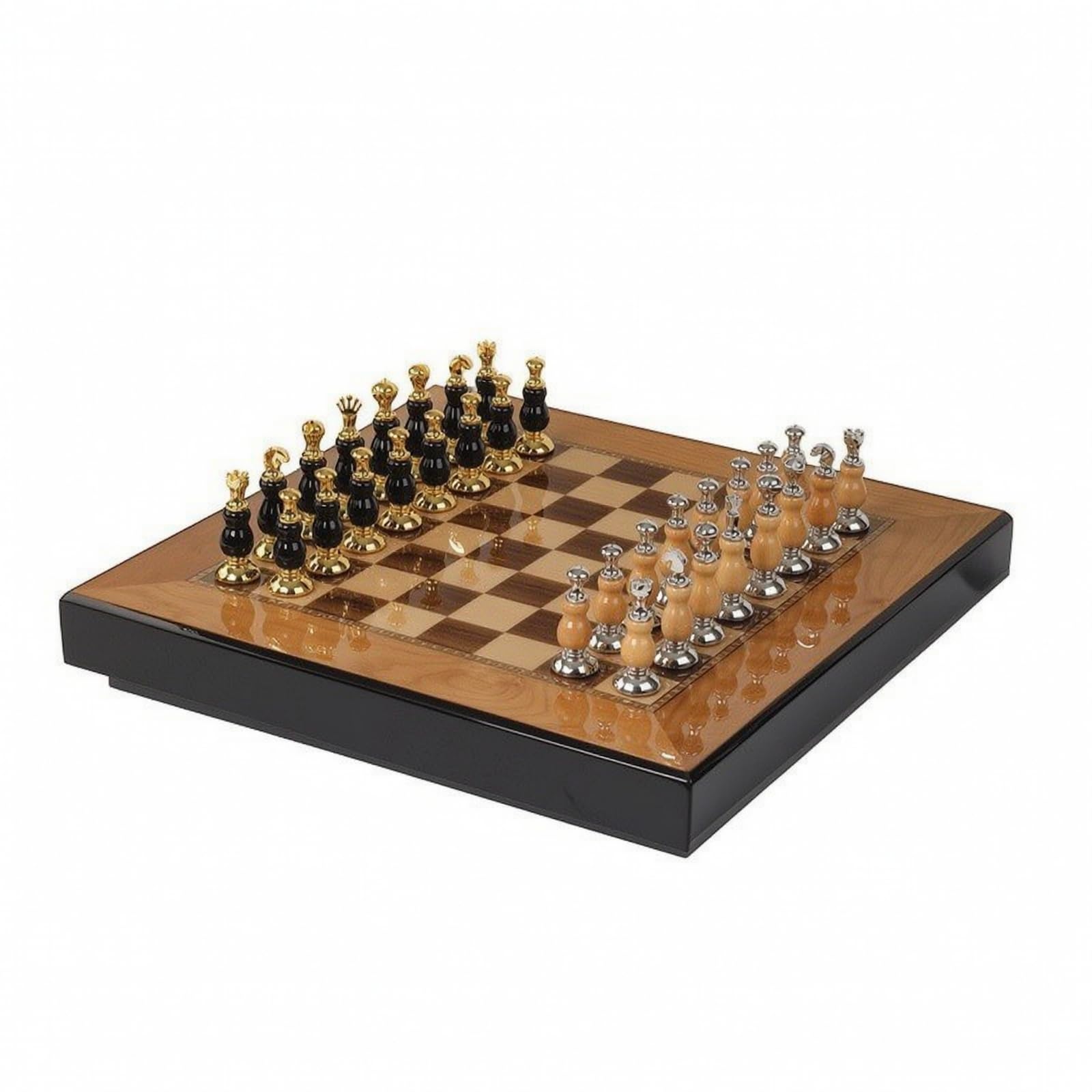 Ajedrez Tablero Juego con Tablero de Madera Juego de Piezas Cajones Superficie Reluciente y Estilo Sofisticado Adecuado para Amigos Hogar Oficina, 40 40 6CM, Borde Recto 7kg