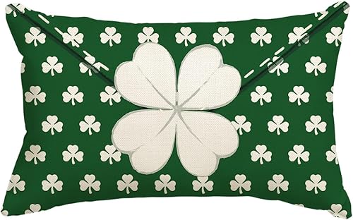 AVOIN colorlife Funda de almohada verde con diseño de trébol sobre del día de San Patricio, 12 x 20 pulgadas, decoración para sofá