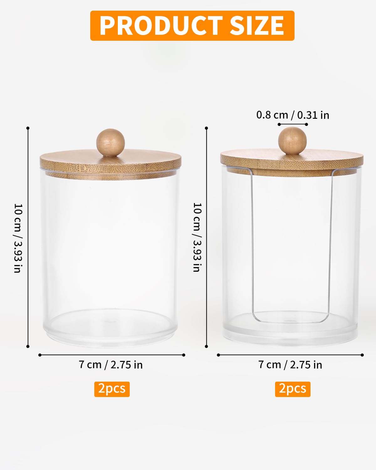 Dispensador de Algodón y Hisopos - 4 Piezas Soporte Con Tapas de Bambú Para Almohadillas y Bolas de Algodón - Contenedor Cosmético