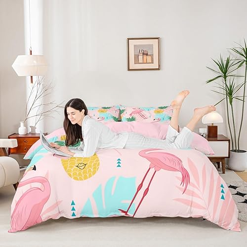 Miniatura 20 de Juego de ropa de cama de dibujos animados para niños, funda de edredón con estampado de vaca rosa, tamaño Queen, funda de edredón de piel de vaca