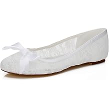 JIAJIA 5378 Women's Bridal Shoes Closed Toe Lace Satin Flats Rhinestone Wedding Shoes