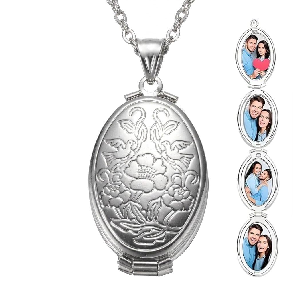 Expandable Silver Plated Oval Photo Memory Locket Pendant Necklace With Chain Valentines Birthday Anniversary Gift For Women And Girls (NK0985) 1 Piece Only-image-29