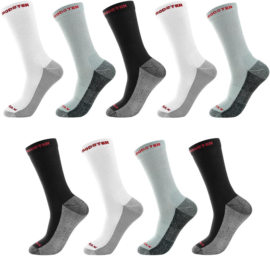 ROCKROOSTER Combo Casual Crew Socks Moisture Control Durable Athlete Socks for Men, COOLMAX, Breathable (9 pack)