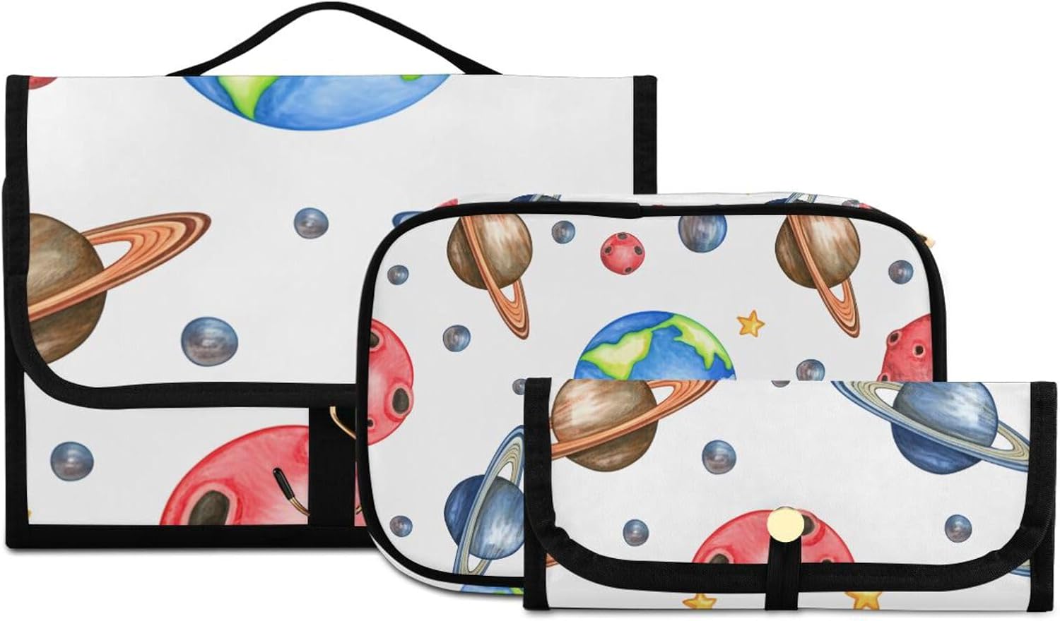 Colorful Planets 3-Piece Hanging Toiletry Bags Set, Travel Toiletry Bag, Travel Accessories Makeup Brushes Organizer, Cosmetic Makeup Bag