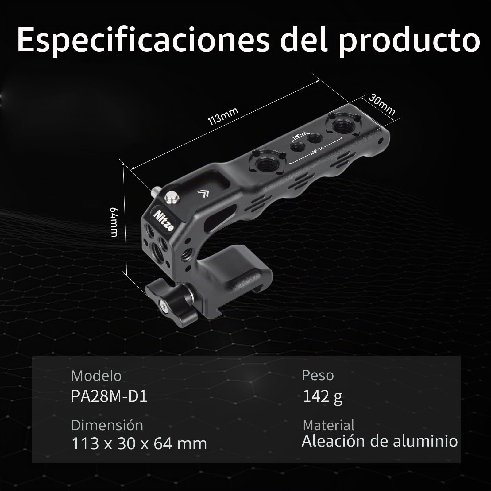 Nitze NATO Top Handle, Mini Top Handle Mango con NATO Clamp, Mango Superior para Jaula de Cámara, DSLR Cámaras (Lil Stinger II) -PA28M-D1