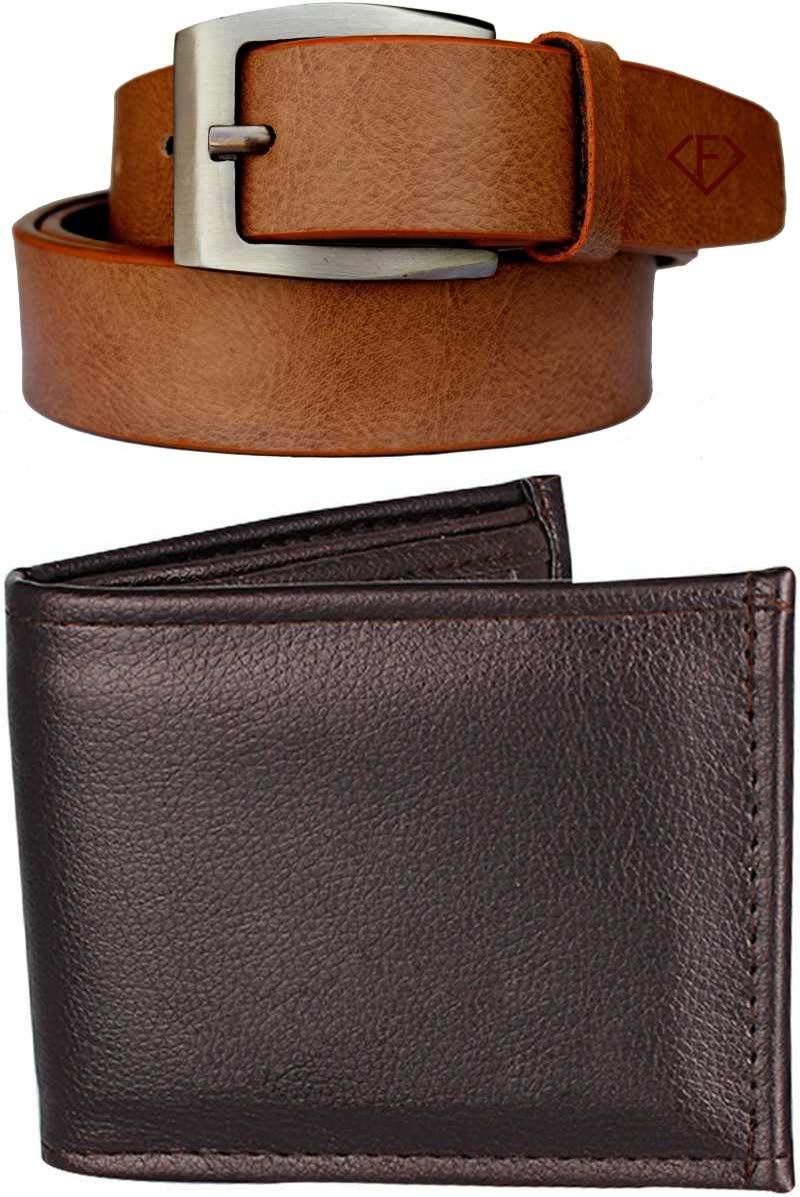 LAERMen Casual Brown Artificial Leather Belts & Wallet (4 Card Slots)