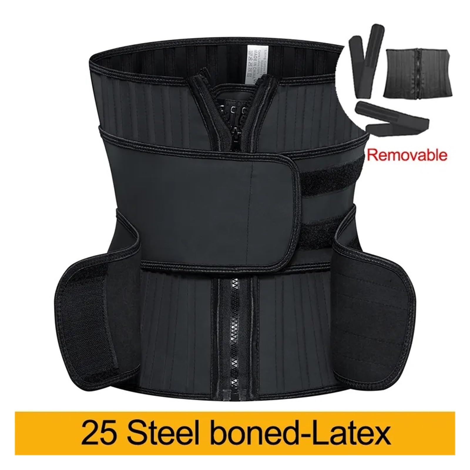 Gaine Ventre Plat Ceinture amincissante en latex avec 25 baleines en acier et 2 sangles amovibles, fermeture éclair et crochet, ceinture de modelage du ventre(M)