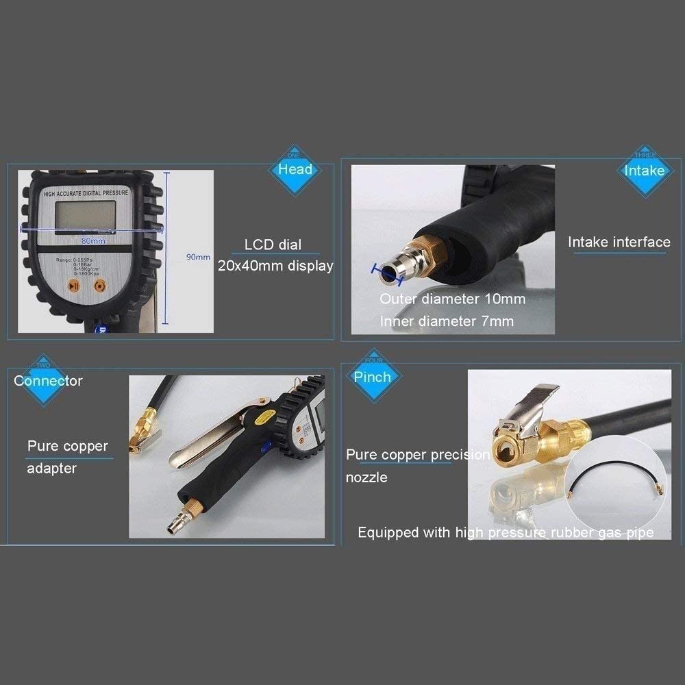 Inflador de neumáticos Digital con manómetro, presión máxima de 0-155 PSI, manómetro e inflador de presión de neumáticos Digital de Servicio Pesado