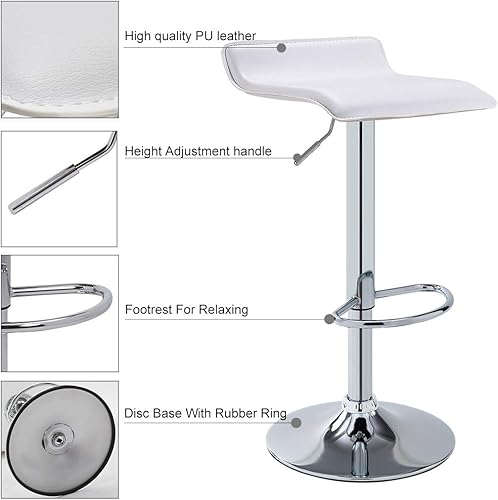 Miniatura 4 de DUHOME Taburetes de bar modernos contemporáneos ajustables con asiento de cuero sillas de bar juego de 2 (gris)