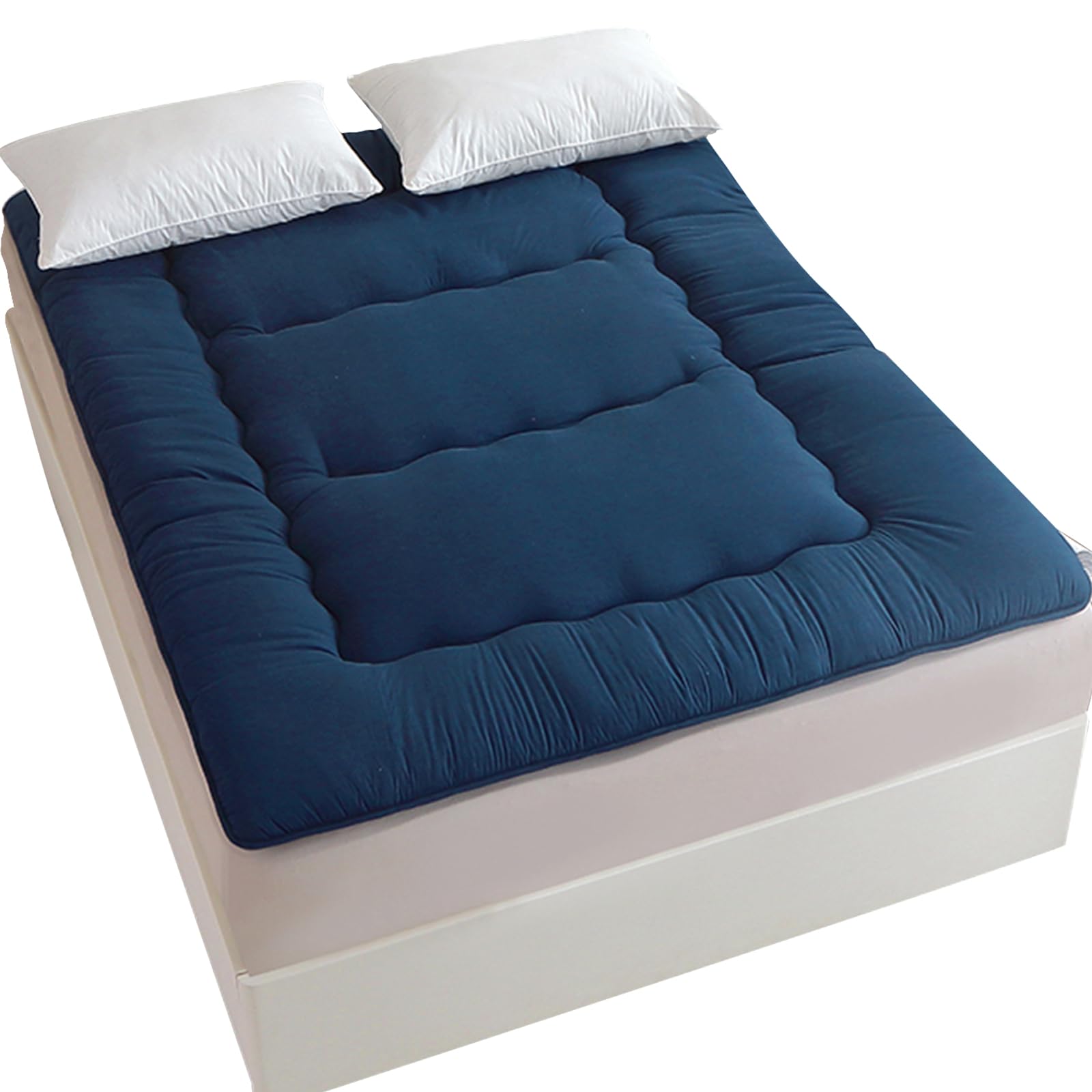 Futon-Matratze, japanische Bodenmatratze, Japanisches Bodenbett, faltbares Tatami-Bett, aufrollbare Schlafunterlage für Gästeraum, Schlafzimmer (Marineblau, Full-Matratze(137 * 203CM))