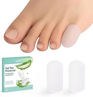 Welnove Gel Toe Cap and Protector - Silicone Toe Covers - Toe Cushions for Pain Relief, Missing or Ingrown Toenails, Corns, Calluses, Blisters - Infused Aloe Vera Extract (8 Small, Clear)