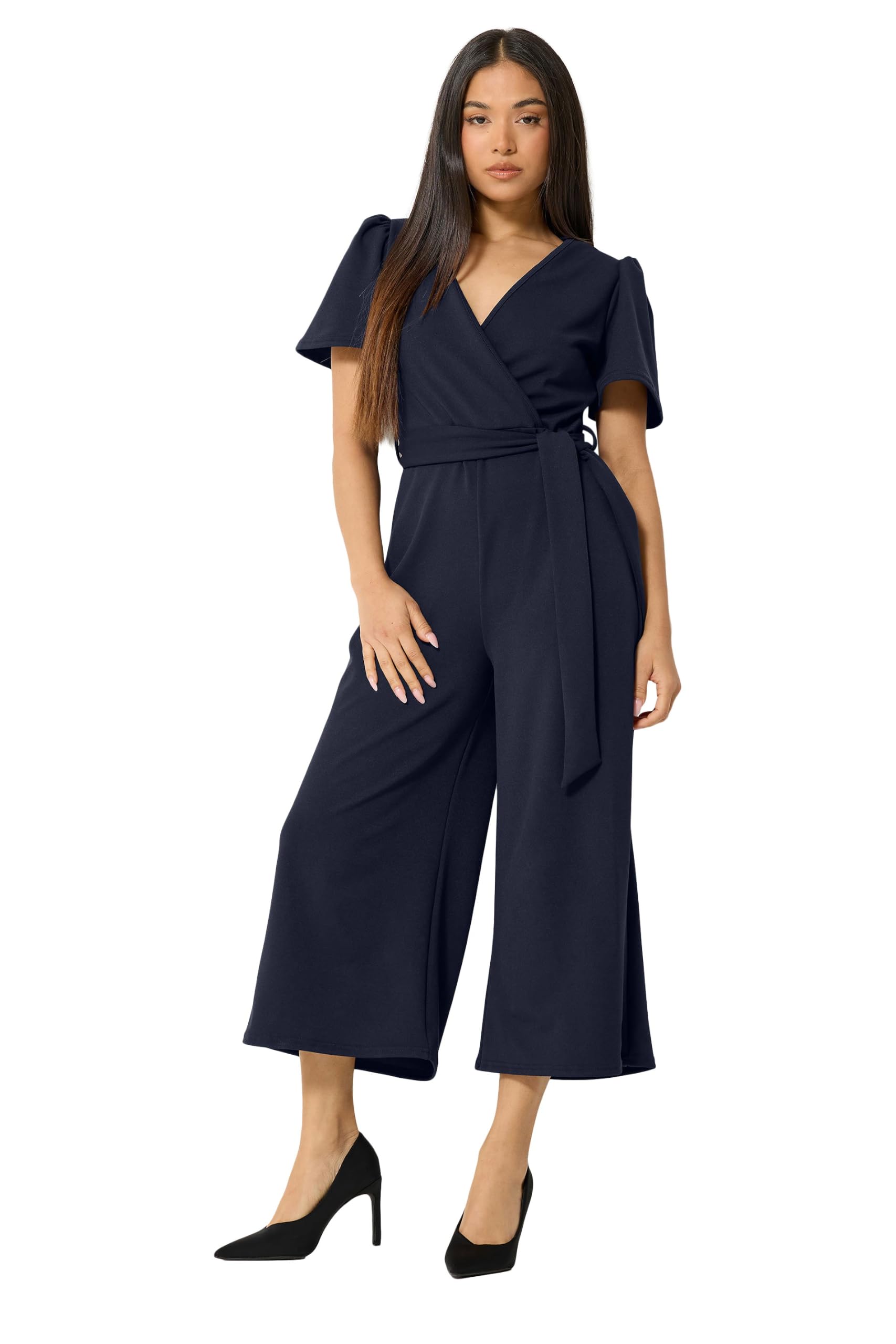 M&Co Women's Dark Navy Petite Cropped Tie Waist Jumpsuit In Size 12