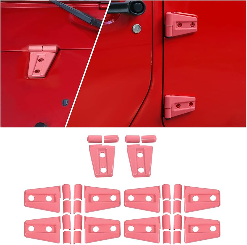 Capa de proteção para dobradiça de porta JeCar rosa para Jeep Wrangler JK JKU 4 portas 2007–2018