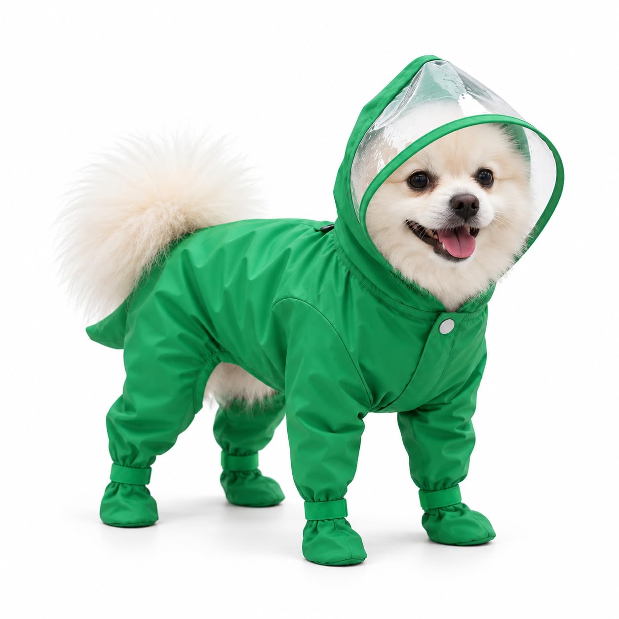 Dog Raincoats Waterproof Dog Raincoat Hooded Waterproof Rain Coat For Small Dogs Puppy, Cute Pet Raincoats With Legs & Reflective Strip & Harness Hole Green