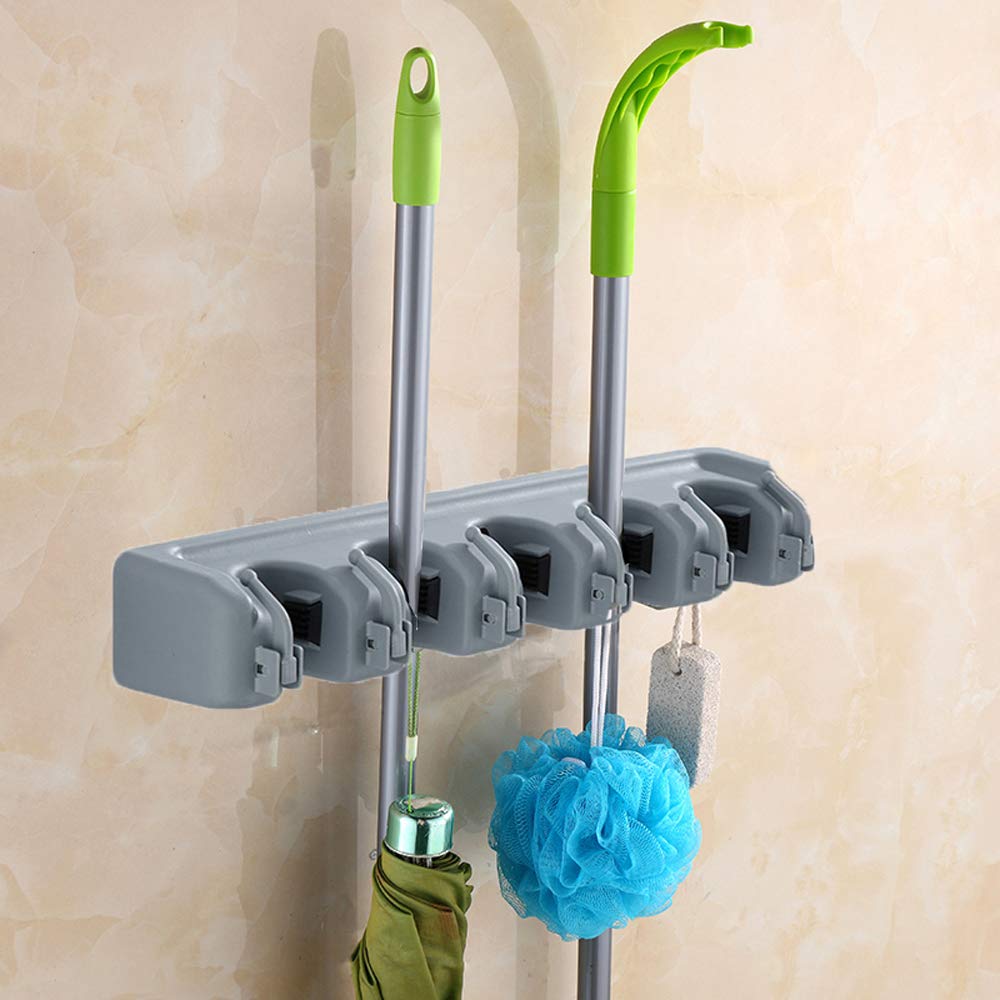 5 Slot 6 Hook Wall Mounted Broom Holder For Mop,Kitchen,Garden,Garage – BlueBasket - View #12