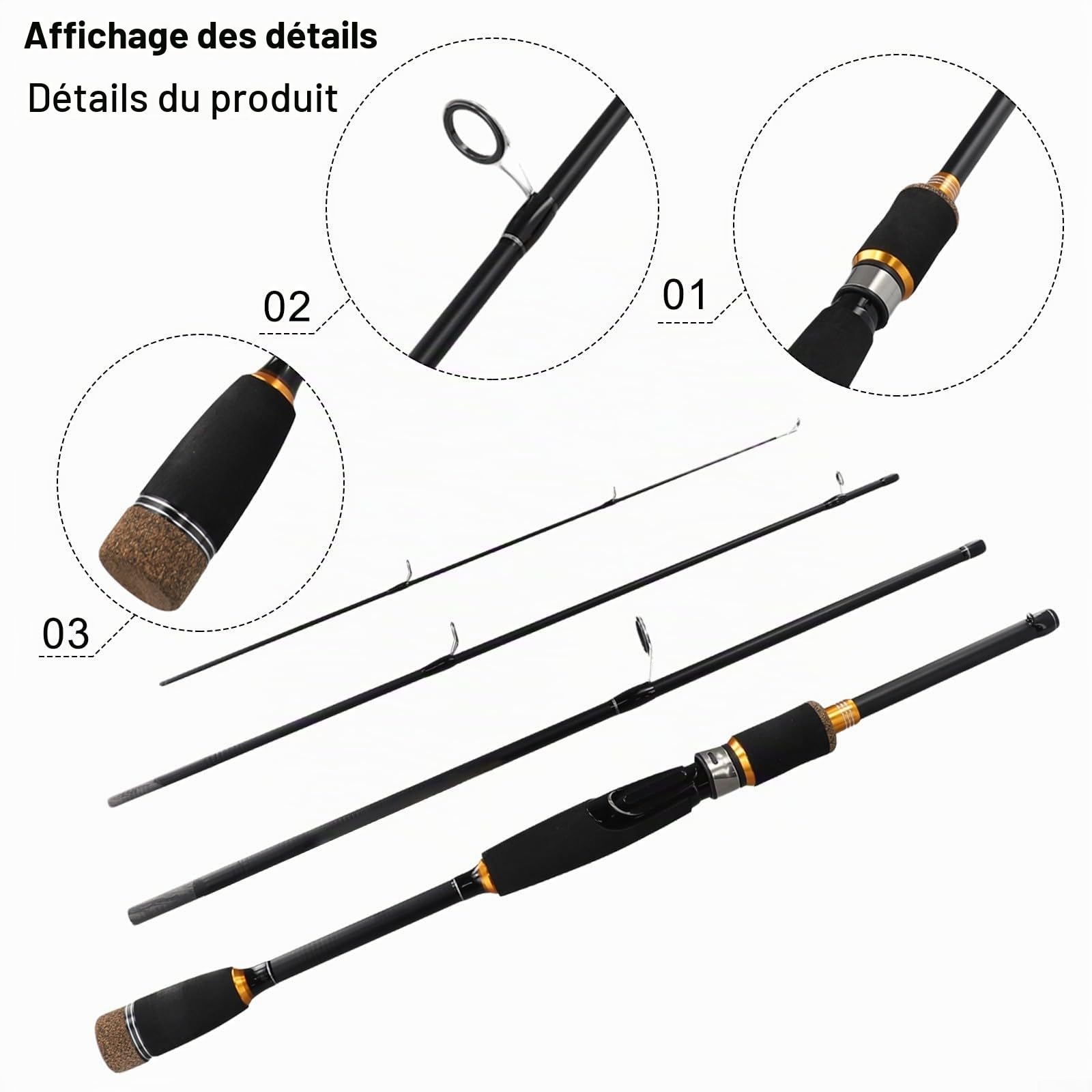 Zoegneer ML Travel Spinner Baitcasting Pole Carbon Multi-section Leurre Rod Carbon Fiber Leurre Canne à pêche pour la pêche 1.8/2.1m