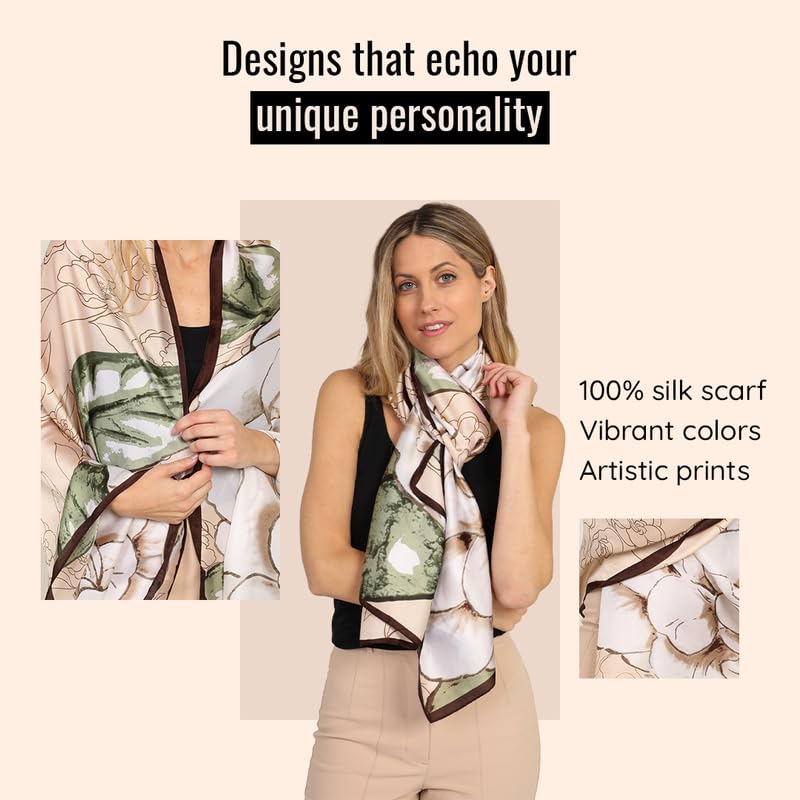 Image of Trillion London Spring Collection | Designer Silk Scarf For Women UK | Lightweight Neck Scarves | Shawl Wraps | Suitable for Daily Life | Smooth & Soft Finish | Gift for Women | Size-180cm x 90cm