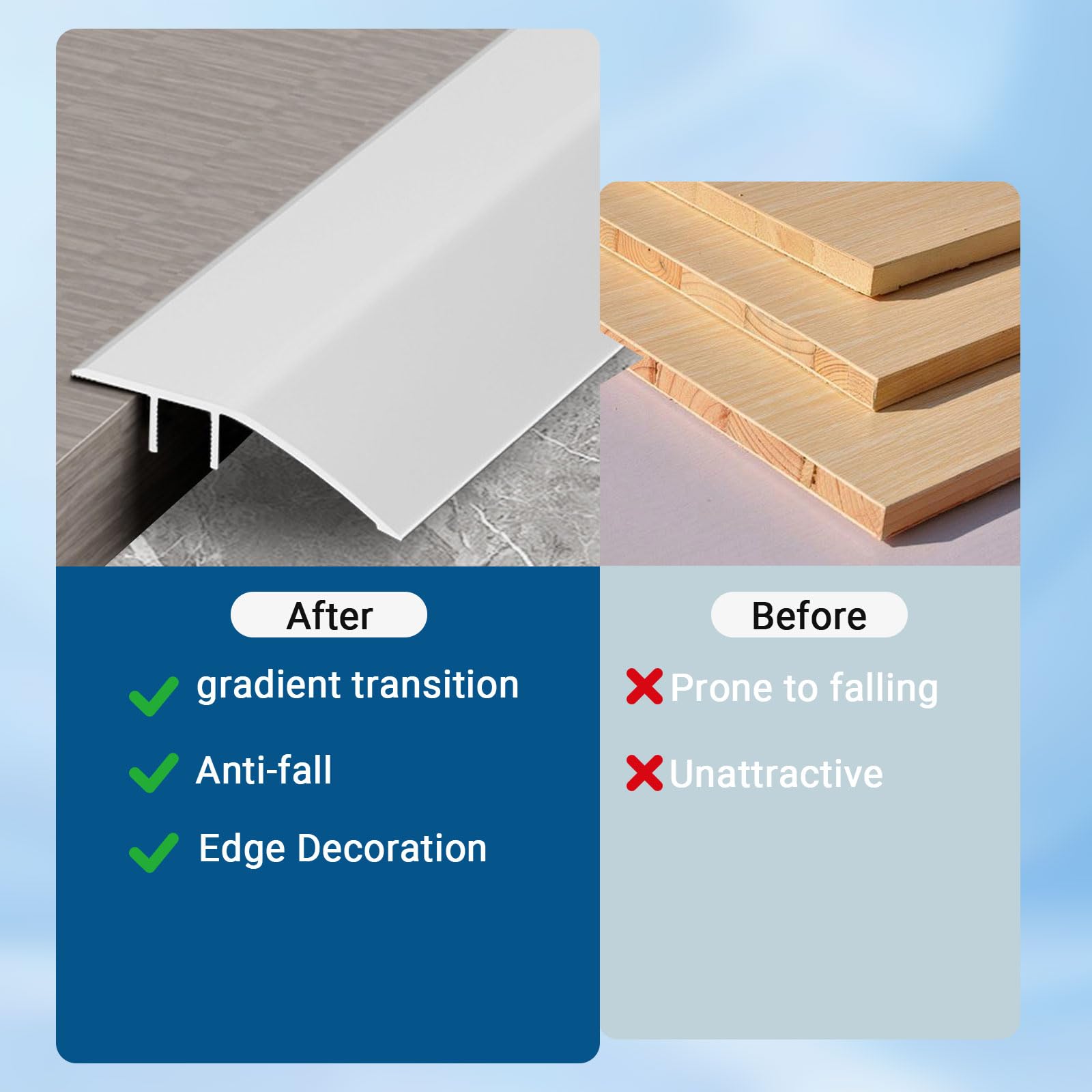 Strisce di transizione a pavimento in alluminio, profilo di transizione per compensazione dell'altezza 5-12 mm, rammenda per soglia della porta, laminato, piastrelle, pavimenti in legno, 0,9 m x 43 mm