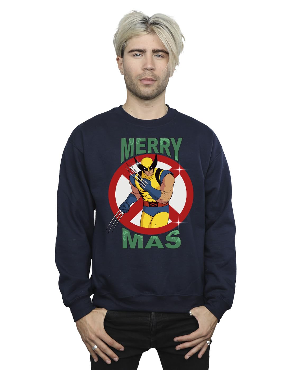 Absolute Cult Men's Navy Blue Marvel X- Wolverine Christmas Sweatshirt XXXXX-Large