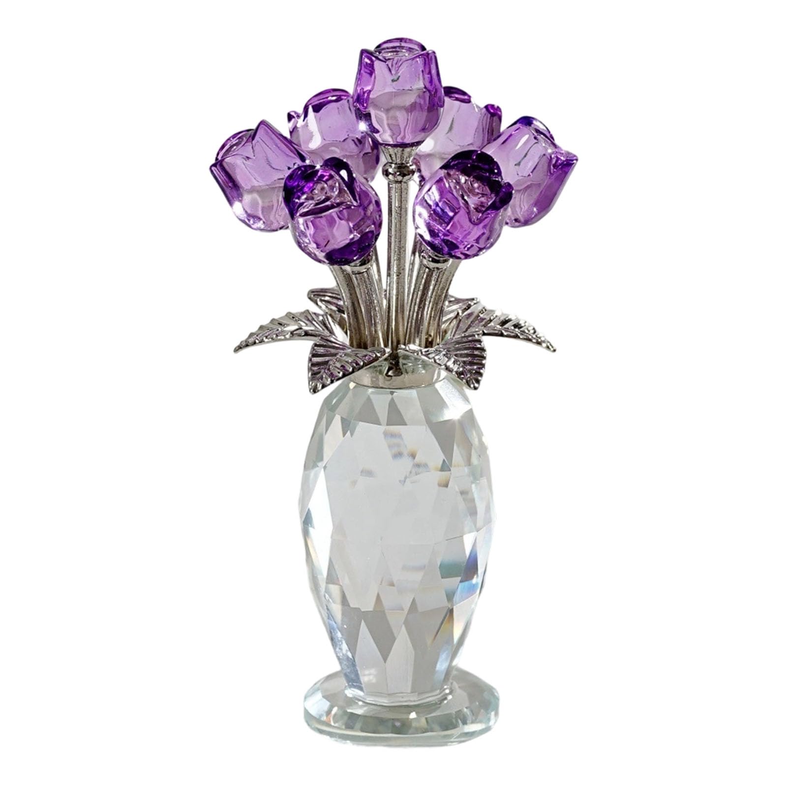 HDOYTXXM Colorful Crystal Rose Figurine Ornament Spring Bouquet Glass Crystal Flowers Ornament Romantics Wife Girlfriend Rose Flower Women