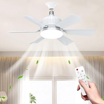 MeoYlaery E27 Ceiling Fan with Light and Remote,LED Ceiling Fans Dimmable,46cm Light Bulb Fan,Ceiling Fans Lamp, 3 Speeds 3 Colors,Ceiling Fan Light for Bedroom.Base Included [Energy Class E]