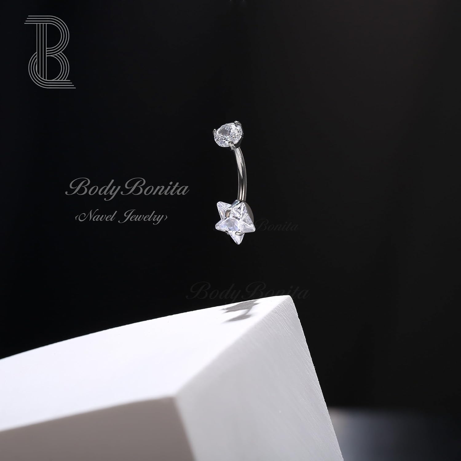 BodyBonita G23 Titanium Belly Button Rings - 14G Internally Threaded 14mm Belly Ring Round Square Star Teardrop CZ Navel Rings for Women - Image 5