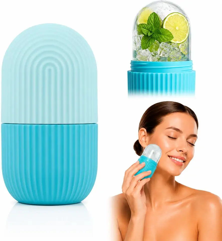 Massageador Facial De Gelo Silicone Cuidados Com A Pele Ice Roller (Azul)