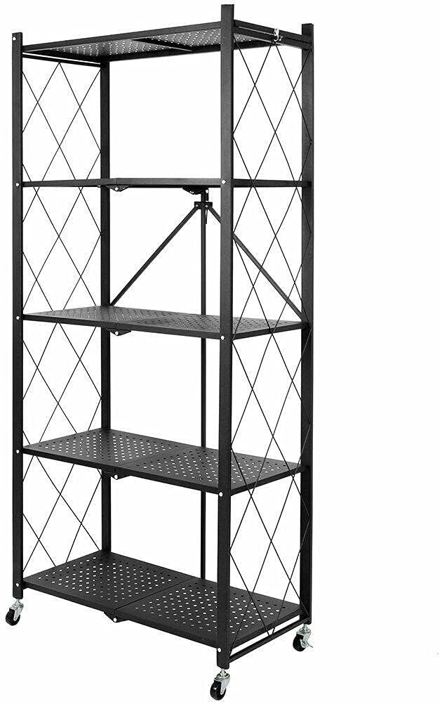 VeahUS Foldable Storage Shelves 5Tier Metal Rolling Closet
